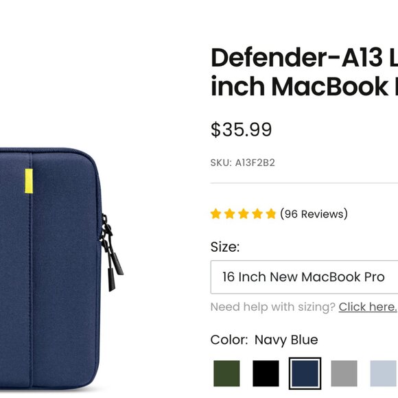 NWT tomtoc Defender-A13 Laptop Sleeve for 16 inch MacBook Pro - Picture 10 of 10